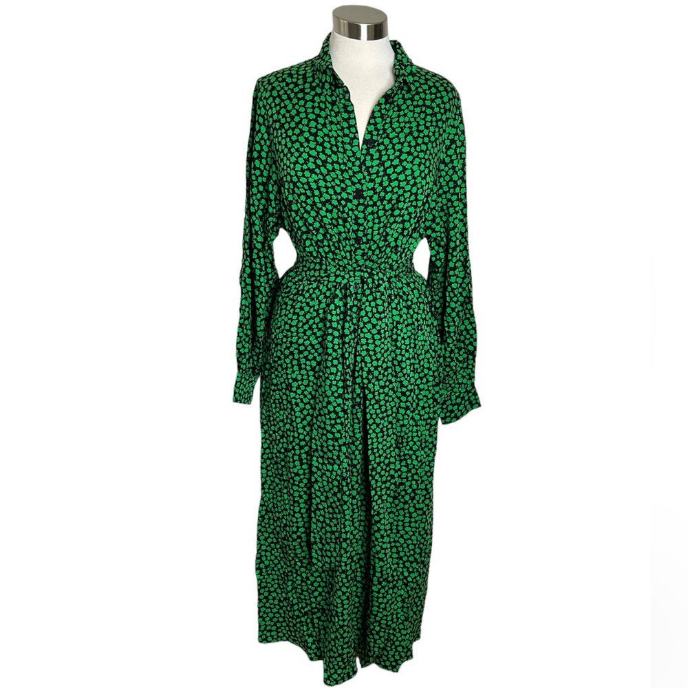 H&M Clover Print Maxi Length Shirt Dress w/ Pockets Sz Medium